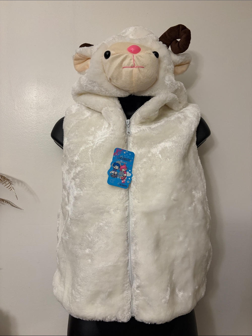 Plush Lamb Hooded Vest - White Faux Fur